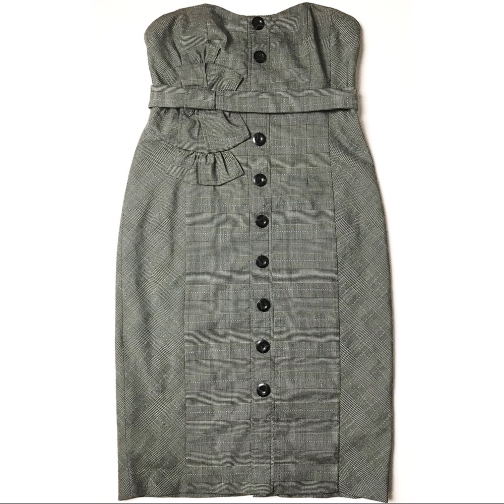 Anthropologie Floreat Plaid Strapless Midi Dress